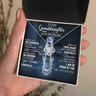Love Knot Necklace 14K White Gold Finish | 2 | Personalized To My Granddaughter Gifts Necklace From Grandma Grandpa I Wish You The Strength Wolf Granddaughter Birthday Gifts Christmas Gift Box Message Card | https://siriusteestore.