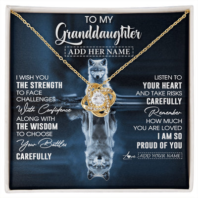 Love Knot Necklace 18K Yellow Gold Finish | 1 | Personalized To My Granddaughter Gifts Necklace From Grandma Grandpa I Wish You The Strength Wolf Granddaughter Birthday Gifts Christmas Gift Box Message Card | https://siriusteestore.