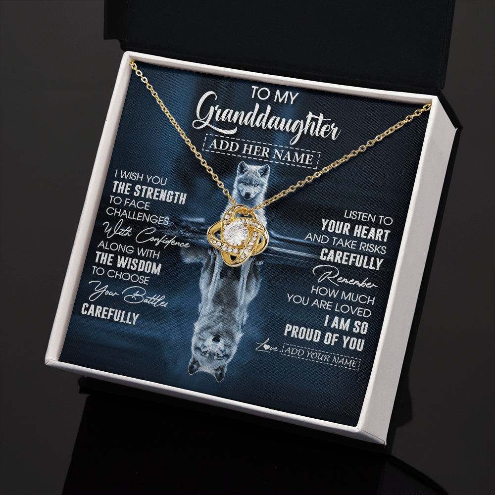 Love Knot Necklace 18K Yellow Gold Finish | 2 | Personalized To My Granddaughter Gifts Necklace From Grandma Grandpa I Wish You The Strength Wolf Granddaughter Birthday Gifts Christmas Gift Box Message Card | https://siriusteestore.