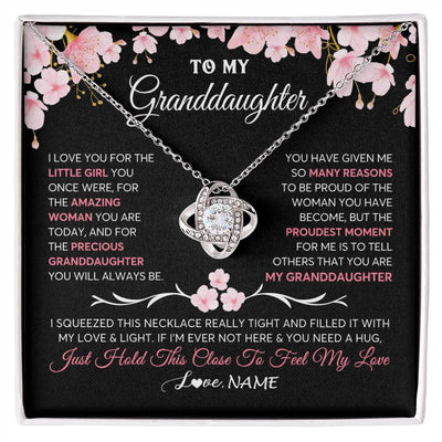 Love Knot Necklace 14K White Gold Finish | 1 | Personalized To My Granddaughter Gifts Necklace From Grandma Grandpa Love Precious Granddaughter Birthday Graduation Christmas Customized Gift Box Message Card | siriusteestore