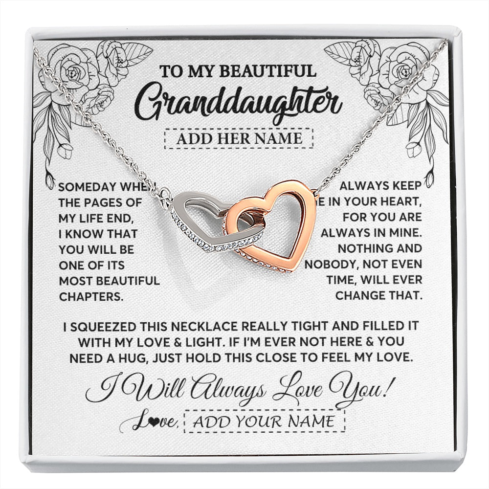 Interlocking Hearts Necklace Stainless Steel & Rose Gold Finish | 1 | Personalized To My Granddaughter Gifts Necklace From Grandma Grandpa Someday When The Pages Birthday Granddaughter Christmas Graduation Gift Box Message Card | https://siriusteestore.