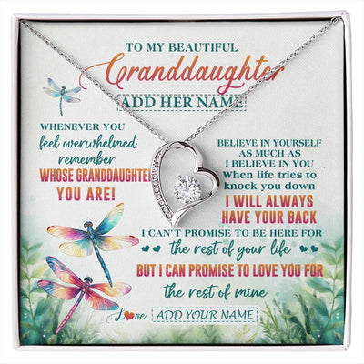 Forever Love Necklace 14K White Gold Finish | 1 | Personalized To My Granddaughter Gifts Necklace From Grandma Grandpa Whenever You Feel Dragonfly Granddaughter Birthday Gifts Christmas Gift Box Message Card | https://siriusteestore.