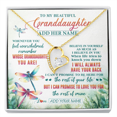 Forever Love Necklace 18K Yellow Gold Finish | 1 | Personalized To My Granddaughter Gifts Necklace From Grandma Grandpa Whenever You Feel Dragonfly Granddaughter Birthday Gifts Christmas Gift Box Message Card | https://siriusteestore.