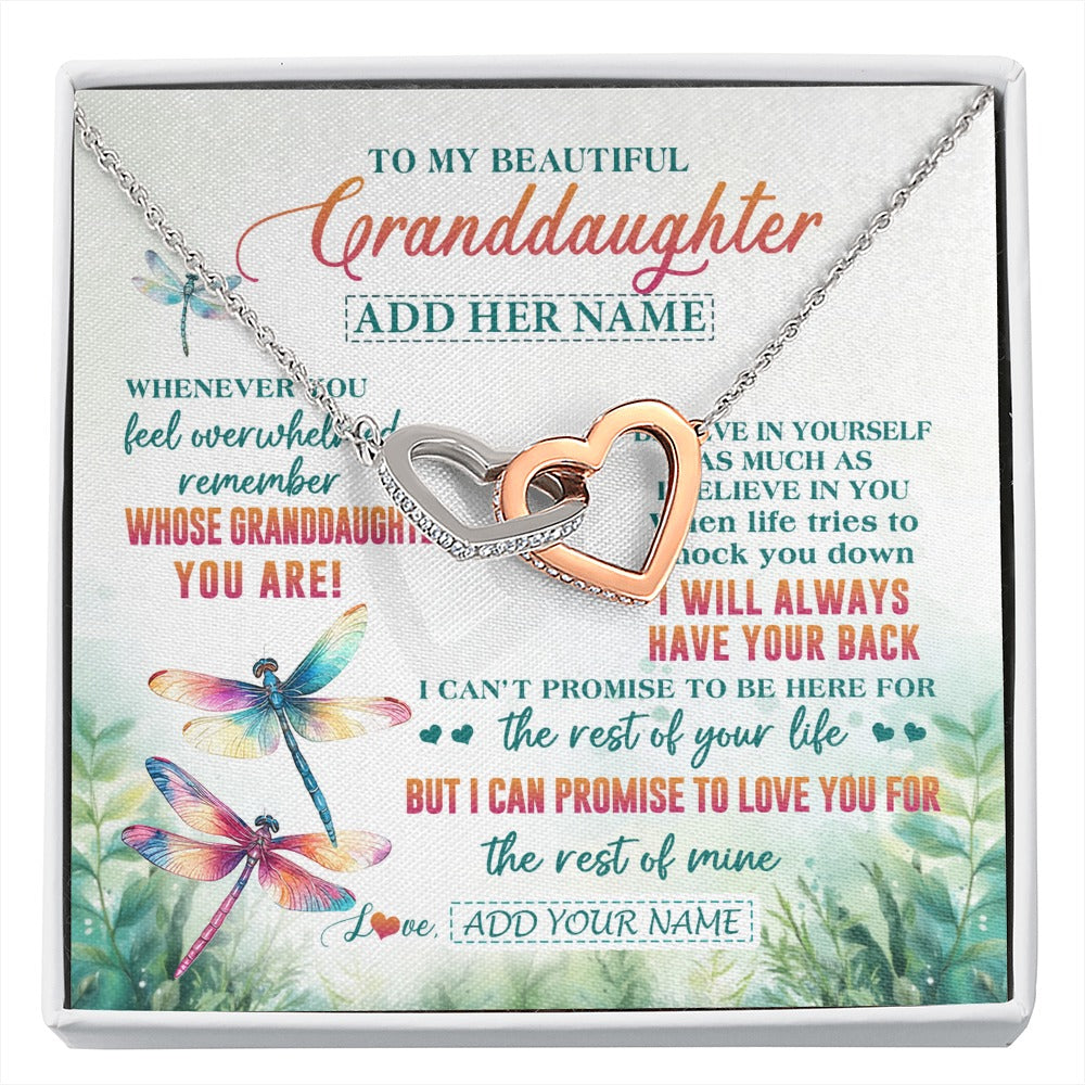 Interlocking Hearts Necklace Stainless Steel & Rose Gold Finish | 1 | Personalized To My Granddaughter Gifts Necklace From Grandma Grandpa Whenever You Feel Dragonfly Granddaughter Birthday Gifts Christmas Gift Box Message Card | https://siriusteestore.