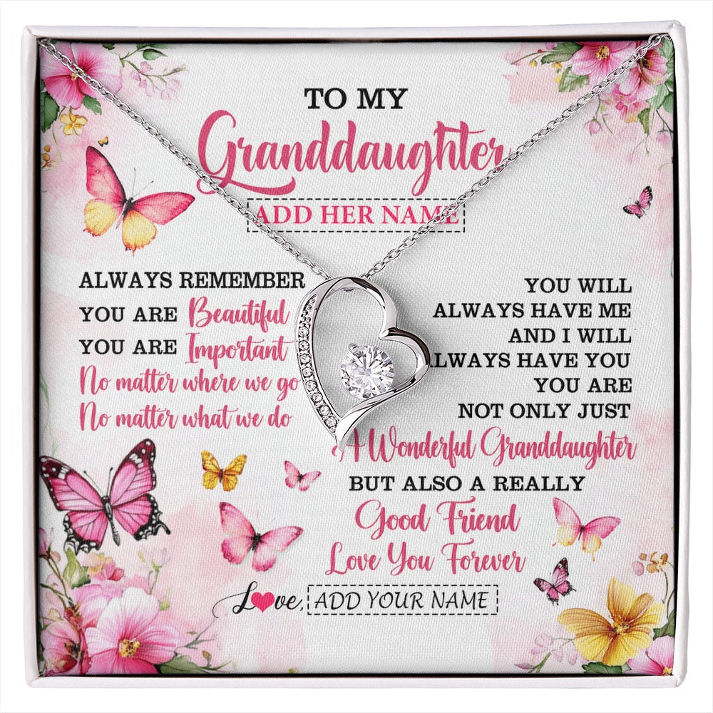 Forever Love Necklace 14K White Gold Finish | 1 | Personalized To My Granddaughter Gifts Necklace From Grandma Grandpa You Are Beautiful Birthday Gifts For Granddaughter Christmas Custom Gift Box Message Card | https://siriusteestore.