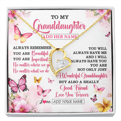 Forever Love Necklace 18K Yellow Gold Finish | 1 | Personalized To My Granddaughter Gifts Necklace From Grandma Grandpa You Are Beautiful Birthday Gifts For Granddaughter Christmas Custom Gift Box Message Card | https://siriusteestore.
