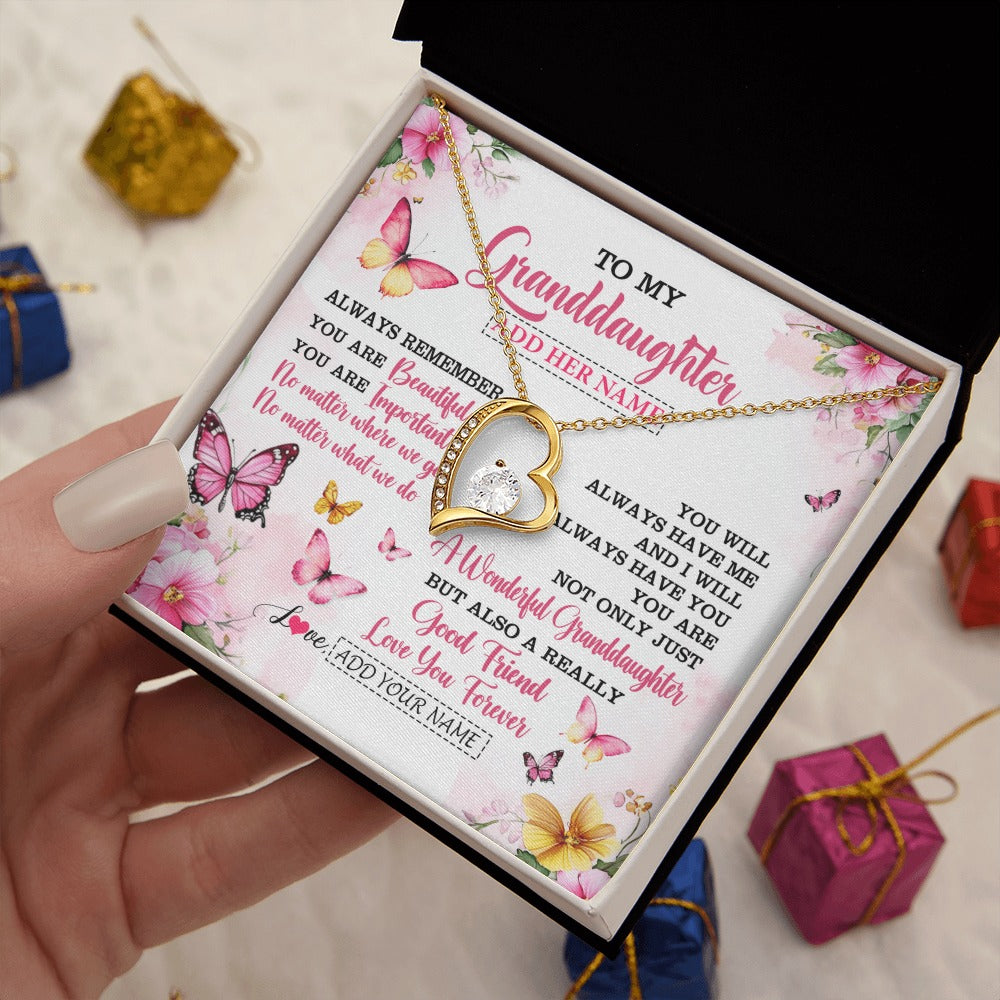 Forever Love Necklace 18K Yellow Gold Finish | 2 | Personalized To My Granddaughter Gifts Necklace From Grandma Grandpa You Are Beautiful Birthday Gifts For Granddaughter Christmas Custom Gift Box Message Card | https://siriusteestore.