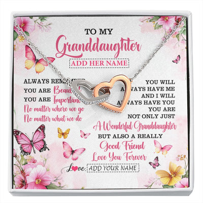 Interlocking Hearts Necklace Stainless Steel & Rose Gold Finish | 1 | Personalized To My Granddaughter Gifts Necklace From Grandma Grandpa You Are Beautiful Birthday Gifts For Granddaughter Christmas Custom Gift Box Message Card | https://siriusteestore.