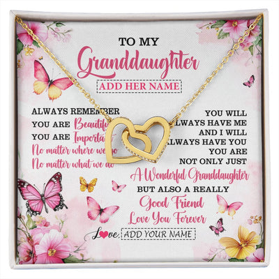 Interlocking Hearts Necklace 18K Yellow Gold Finish | 1 | Personalized To My Granddaughter Gifts Necklace From Grandma Grandpa You Are Beautiful Birthday Gifts For Granddaughter Christmas Custom Gift Box Message Card | https://siriusteestore.