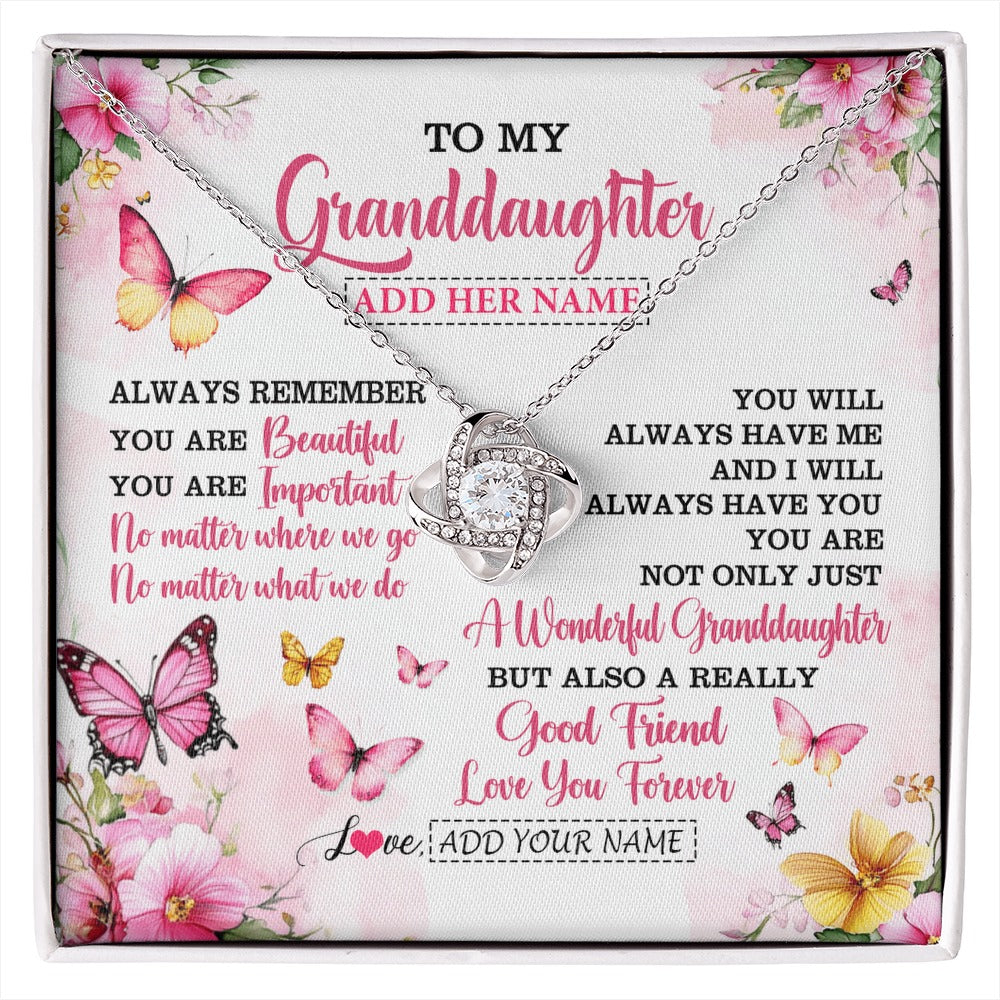 Love Knot Necklace 14K White Gold Finish | 1 | Personalized To My Granddaughter Gifts Necklace From Grandma Grandpa You Are Beautiful Birthday Gifts For Granddaughter Christmas Custom Gift Box Message Card | https://siriusteestore.