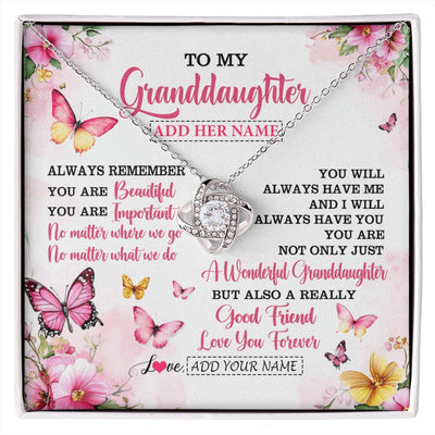 Love Knot Necklace 14K White Gold Finish | 1 | Personalized To My Granddaughter Gifts Necklace From Grandma Grandpa You Are Beautiful Birthday Gifts For Granddaughter Christmas Custom Gift Box Message Card | https://siriusteestore.