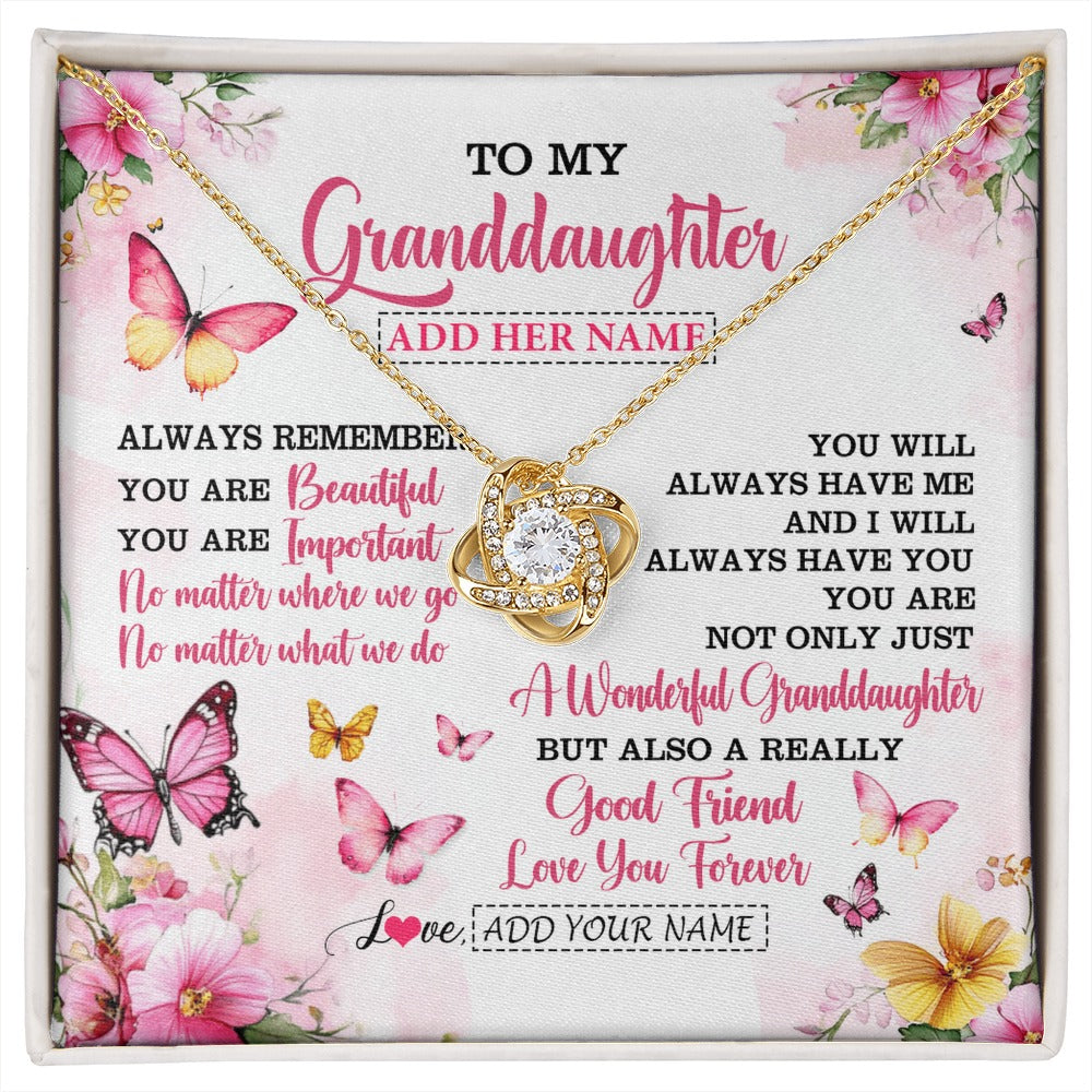 Love Knot Necklace 18K Yellow Gold Finish | 1 | Personalized To My Granddaughter Gifts Necklace From Grandma Grandpa You Are Beautiful Birthday Gifts For Granddaughter Christmas Custom Gift Box Message Card | https://siriusteestore.