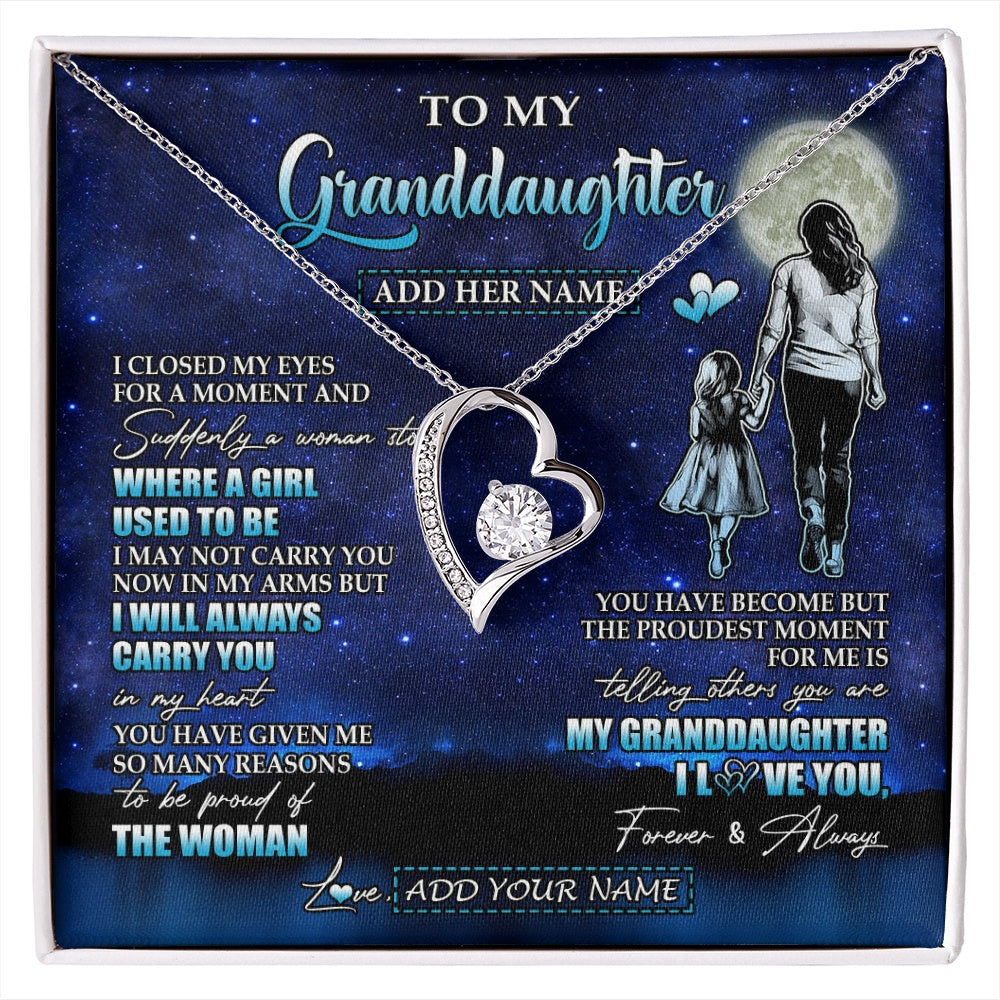 Forever Love Necklace 14K White Gold Finish | 1 | Personalized To My Granddaughter Gifts Necklace From Grandma I Closed My Eyes For A Moment Granddaughter Birthday Graduation Christmas Gift Box Message Card | siriusteestore.myshopify