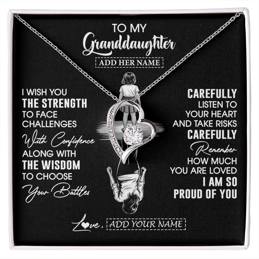 Forever Love Necklace 14K White Gold Finish | 1 | Personalized To My Granddaughter Gifts Necklace From Grandma I Wish You The Strength Granddaughter Birthday Gifts Christmas Graduation Gift Box Message Card | https://siriusteestore.