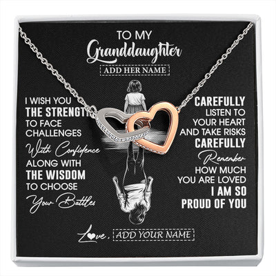 Interlocking Hearts Necklace Stainless Steel & Rose Gold Finish | 1 | Personalized To My Granddaughter Gifts Necklace From Grandma I Wish You The Strength Granddaughter Birthday Gifts Christmas Graduation Gift Box Message Card | https://siriusteestore.