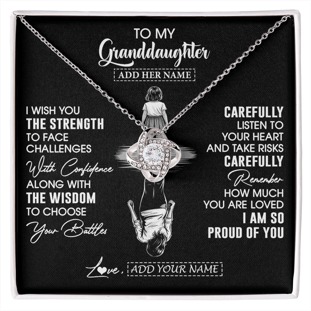Love Knot Necklace 14K White Gold Finish | 1 | Personalized To My Granddaughter Gifts Necklace From Grandma I Wish You The Strength Granddaughter Birthday Gifts Christmas Graduation Gift Box Message Card | https://siriusteestore.