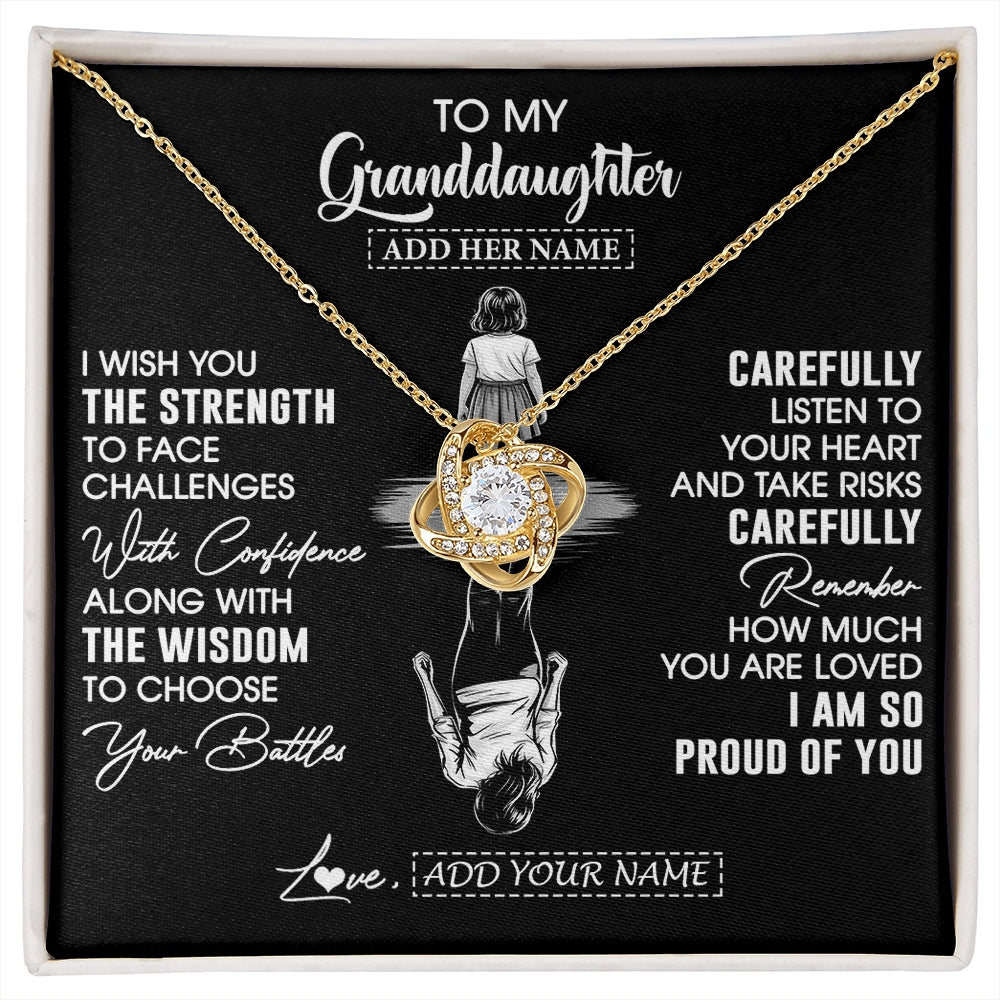 Love Knot Necklace 18K Yellow Gold Finish | 1 | Personalized To My Granddaughter Gifts Necklace From Grandma I Wish You The Strength Granddaughter Birthday Gifts Christmas Graduation Gift Box Message Card | https://siriusteestore.