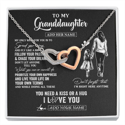 Interlocking Hearts Necklace Stainless Steel & Rose Gold Finish | 1 | Personalized To My Granddaughter Gifts Necklace From Grandma Nana My Only Wish For You Granddaughter Birthday Gifts Graduation Christmas Gift Box Message Card | siriusteestore.myshopify