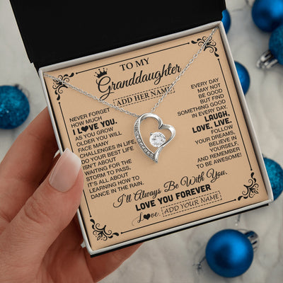 Forever Love Necklace 14K White Gold Finish | 2 | Personalized To My Granddaughter Gifts Necklace From Grandma Never Forget How Much I Love You Granddaughter Birthday Gifts Christmas Gift Box Message Card | https://siriusteestore.
