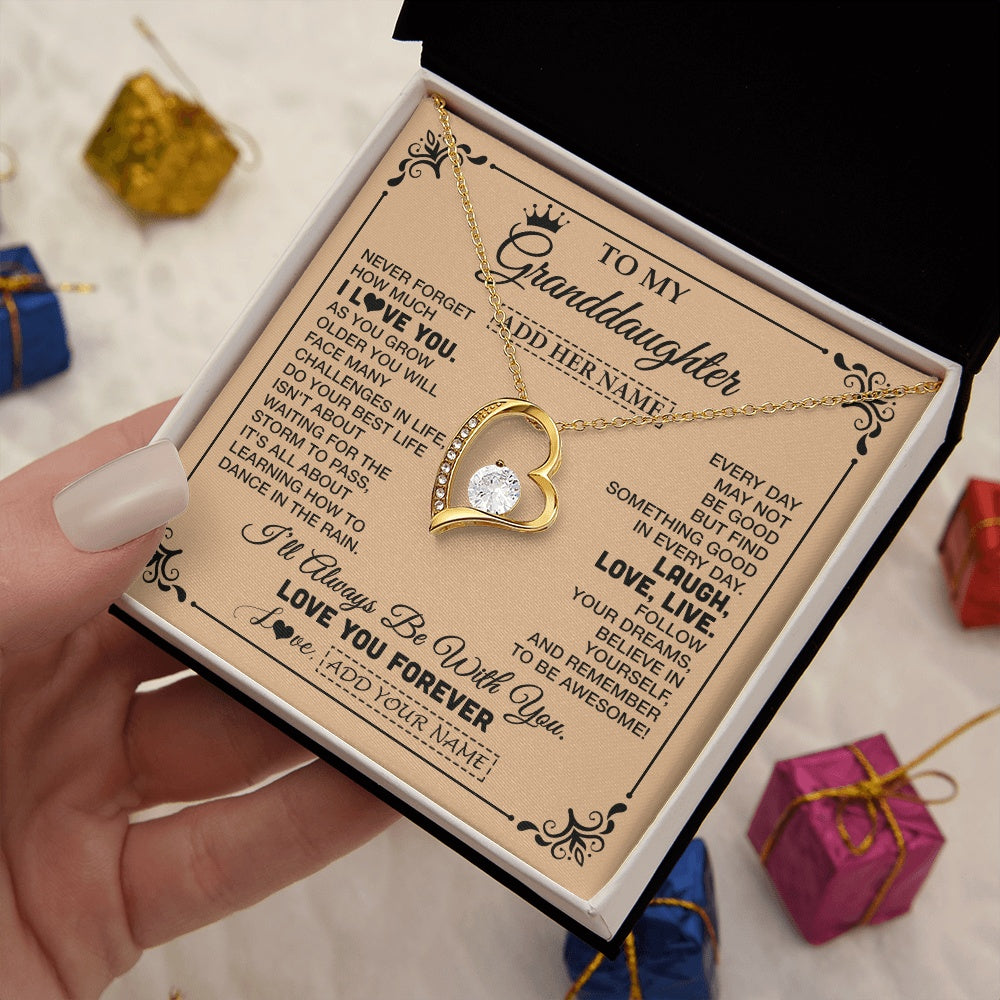 Forever Love Necklace 18K Yellow Gold Finish | 2 | Personalized To My Granddaughter Gifts Necklace From Grandma Never Forget How Much I Love You Granddaughter Birthday Gifts Christmas Gift Box Message Card | https://siriusteestore.