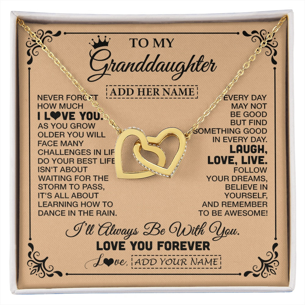 Interlocking Hearts Necklace 18K Yellow Gold Finish | 1 | Personalized To My Granddaughter Gifts Necklace From Grandma Never Forget How Much I Love You Granddaughter Birthday Gifts Christmas Gift Box Message Card | https://siriusteestore.