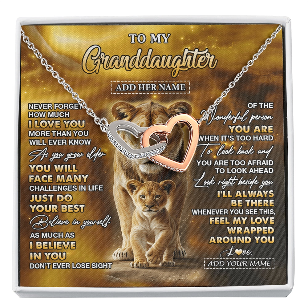 Interlocking Hearts Necklace Stainless Steel & Rose Gold Finish | 1 | Personalized To My Granddaughter Gifts Necklace From Grandma Never Forget How Much I Love You Lion Granddaughter Birthday Gifts Christmas Gift Box Message Card | https://siriusteestore.