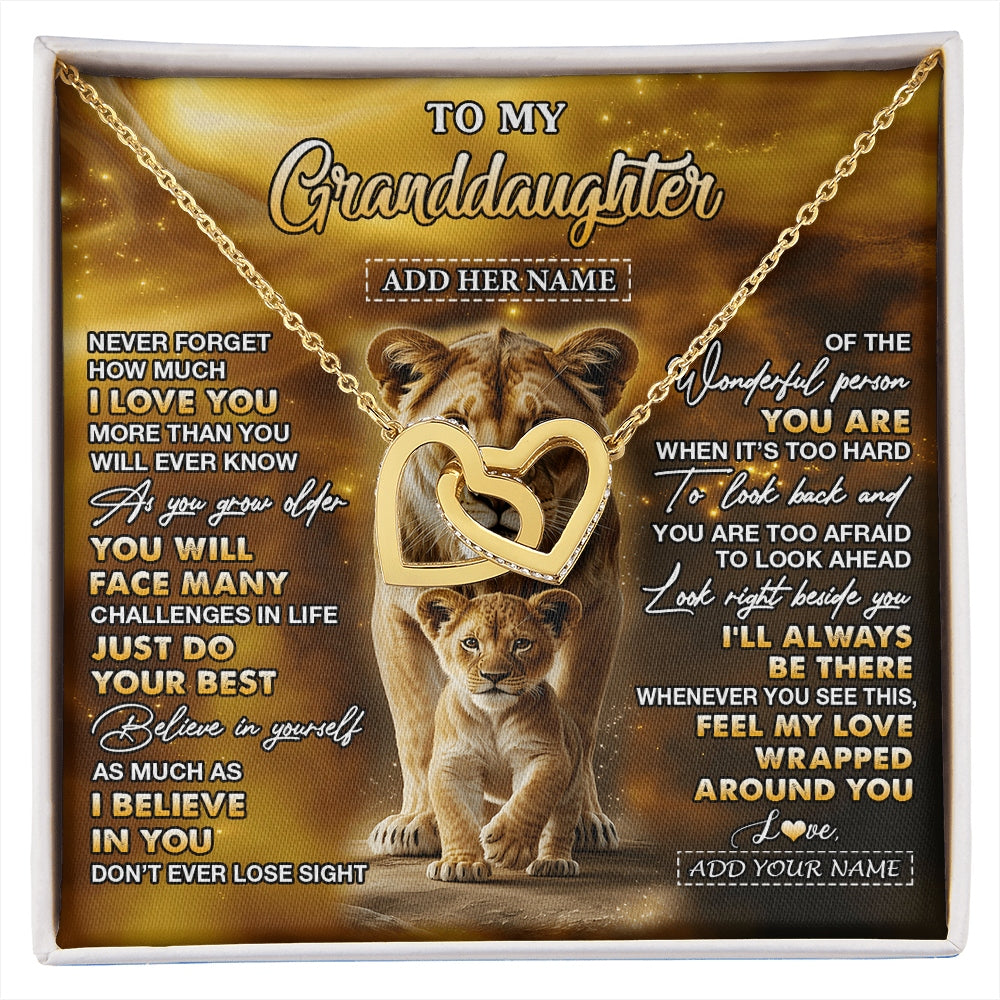 Interlocking Hearts Necklace 18K Yellow Gold Finish | 1 | Personalized To My Granddaughter Gifts Necklace From Grandma Never Forget How Much I Love You Lion Granddaughter Birthday Gifts Christmas Gift Box Message Card | https://siriusteestore.