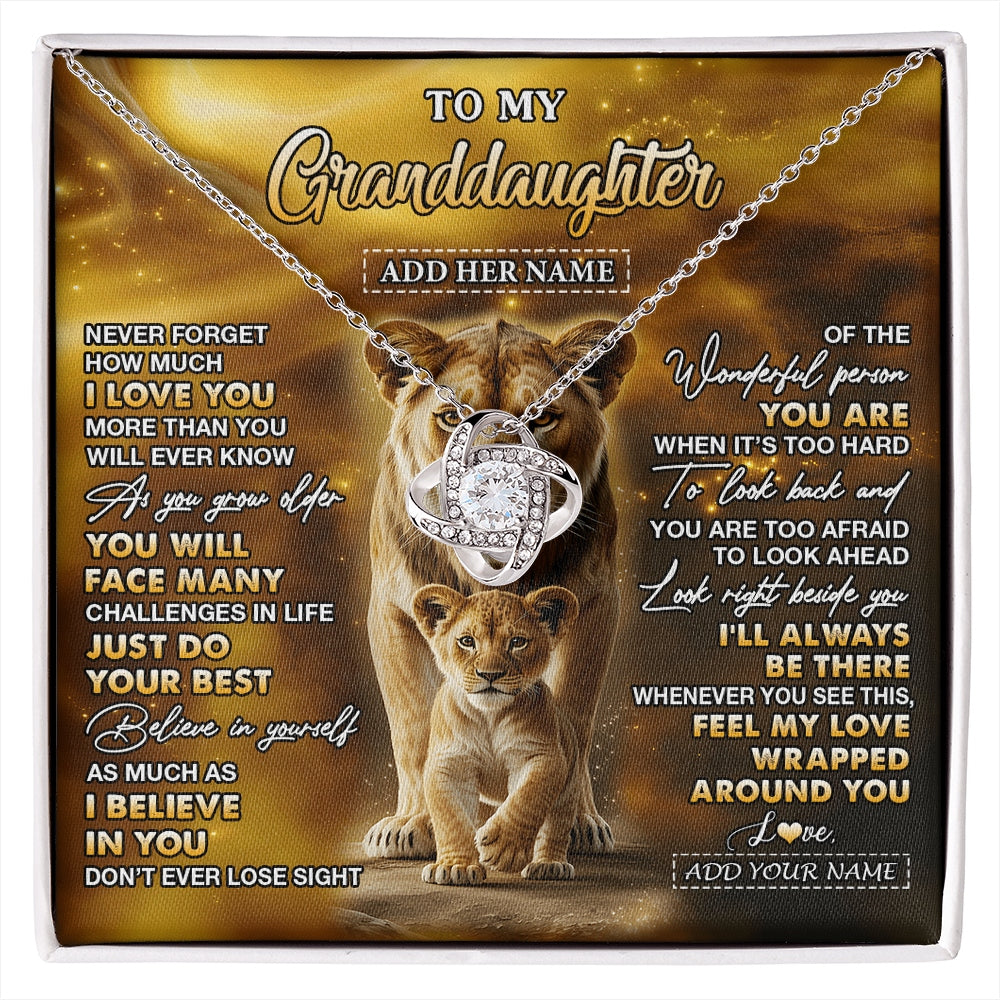 Love Knot Necklace 14K White Gold Finish | 1 | Personalized To My Granddaughter Gifts Necklace From Grandma Never Forget How Much I Love You Lion Granddaughter Birthday Gifts Christmas Gift Box Message Card | https://siriusteestore.