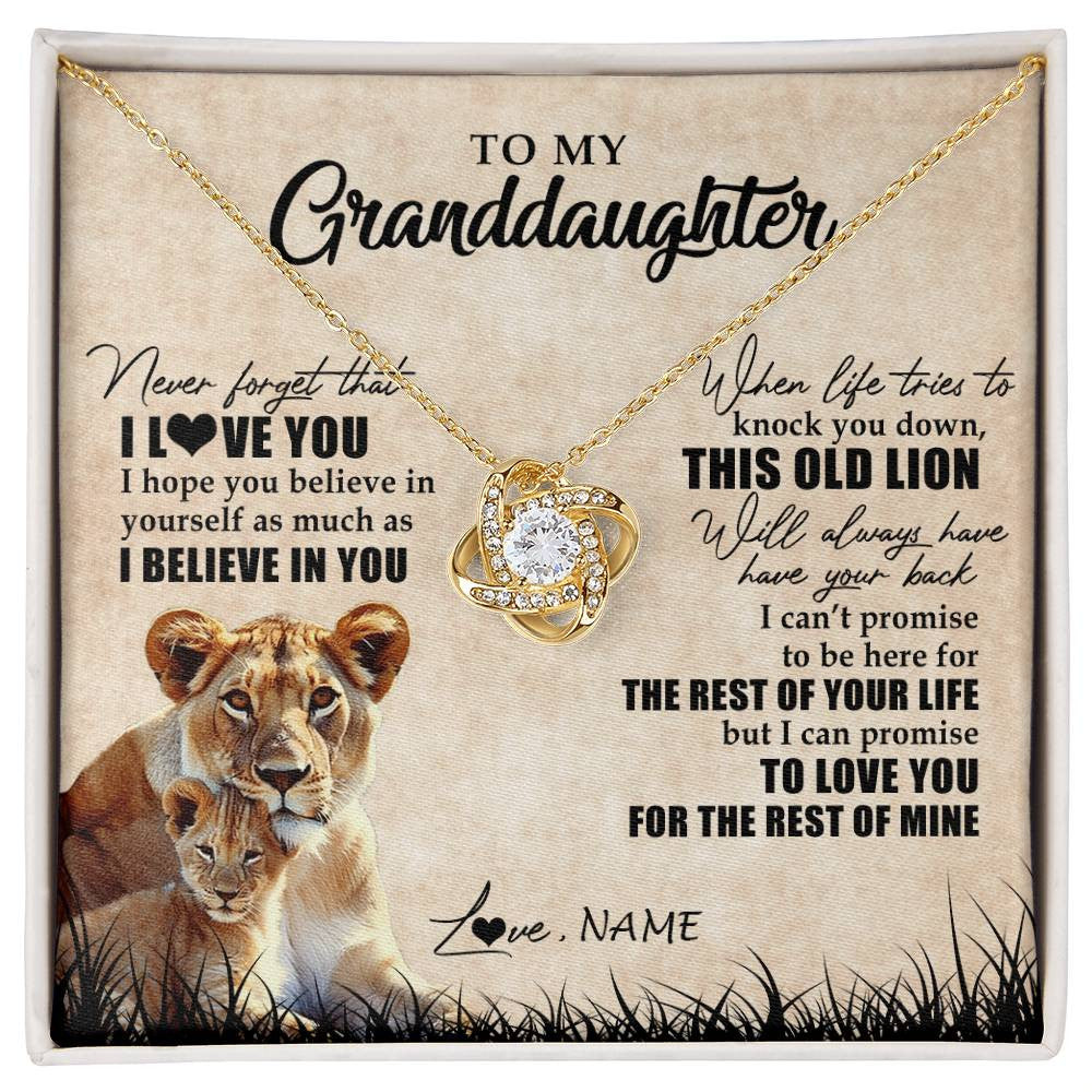 Love Knot Necklace 18K Yellow Gold Finish | Personalized To My Granddaughter Gifts Necklace From Grandma Old Lion Granddaughter Jewelry Birthday Graduation Christmas Customized Gift Box Message Card | siriusteestore