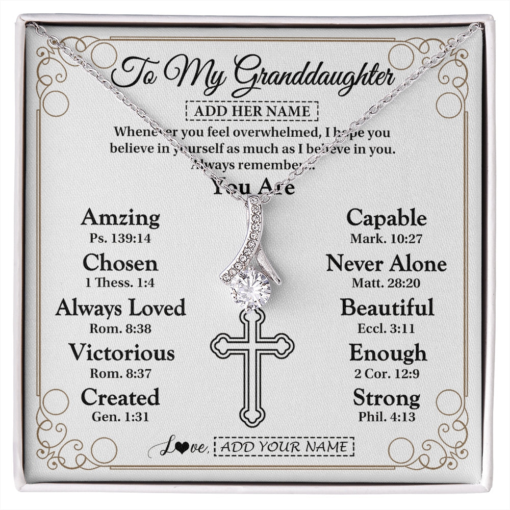 Alluring Beauty Necklace 14K White Gold Finish | 1 | Personalized To My Granddaughter Gifts Necklace From Grandma Papa Christ Christian Gifts For Granddaughter Birthday Christmas Graduation Gift Box Message Card | https://siriusteestore.