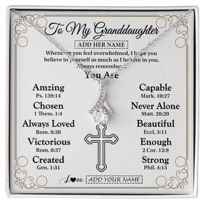 Alluring Beauty Necklace 14K White Gold Finish | 1 | Personalized To My Granddaughter Gifts Necklace From Grandma Papa Christ Christian Gifts For Granddaughter Birthday Christmas Graduation Gift Box Message Card | https://siriusteestore.