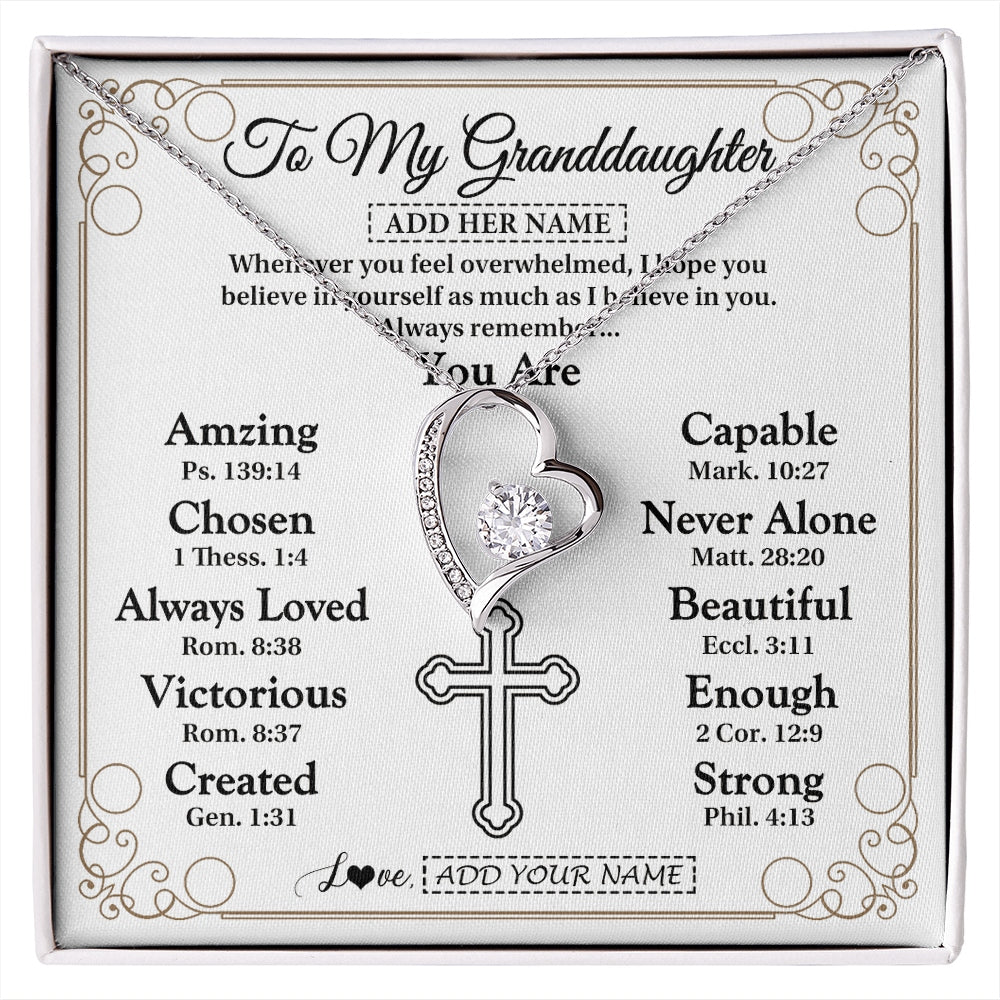 Forever Love Necklace 14K White Gold Finish | 1 | Personalized To My Granddaughter Gifts Necklace From Grandma Papa Christ Christian Gifts For Granddaughter Birthday Christmas Graduation Gift Box Message Card | https://siriusteestore.