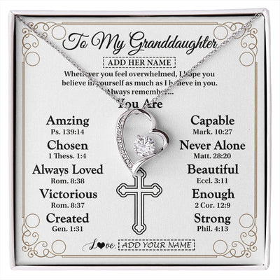 Forever Love Necklace 14K White Gold Finish | 1 | Personalized To My Granddaughter Gifts Necklace From Grandma Papa Christ Christian Gifts For Granddaughter Birthday Christmas Graduation Gift Box Message Card | https://siriusteestore.