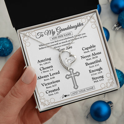 Forever Love Necklace 14K White Gold Finish | 2 | Personalized To My Granddaughter Gifts Necklace From Grandma Papa Christ Christian Gifts For Granddaughter Birthday Christmas Graduation Gift Box Message Card | https://siriusteestore.