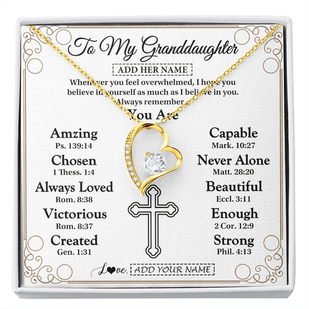 Forever Love Necklace 18K Yellow Gold Finish | 1 | Personalized To My Granddaughter Gifts Necklace From Grandma Papa Christ Christian Gifts For Granddaughter Birthday Christmas Graduation Gift Box Message Card | https://siriusteestore.