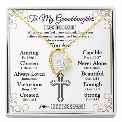 Forever Love Necklace 18K Yellow Gold Finish | 1 | Personalized To My Granddaughter Gifts Necklace From Grandma Papa Christ Christian Gifts For Granddaughter Birthday Christmas Graduation Gift Box Message Card | https://siriusteestore.