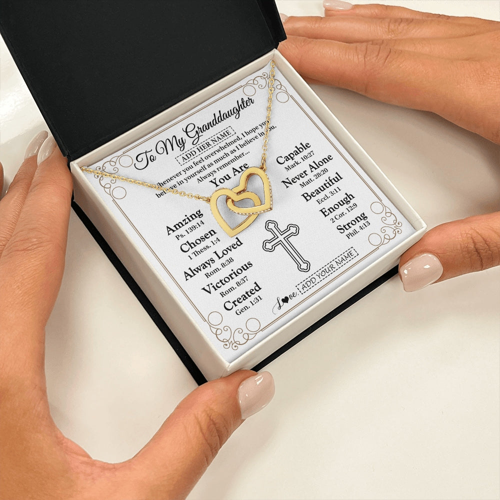 Interlocking Hearts Necklace 18K Yellow Gold Finish | 2 | Personalized To My Granddaughter Gifts Necklace From Grandma Papa Christ Christian Gifts For Granddaughter Birthday Christmas Graduation Gift Box Message Card | https://siriusteestore.