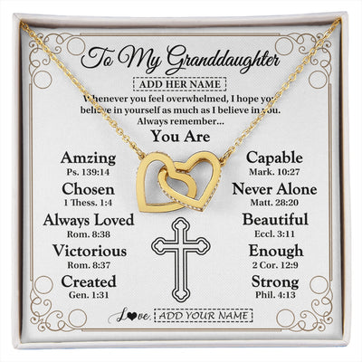 Interlocking Hearts Necklace 18K Yellow Gold Finish | 1 | Personalized To My Granddaughter Gifts Necklace From Grandma Papa Christ Christian Gifts For Granddaughter Birthday Christmas Graduation Gift Box Message Card | https://siriusteestore.