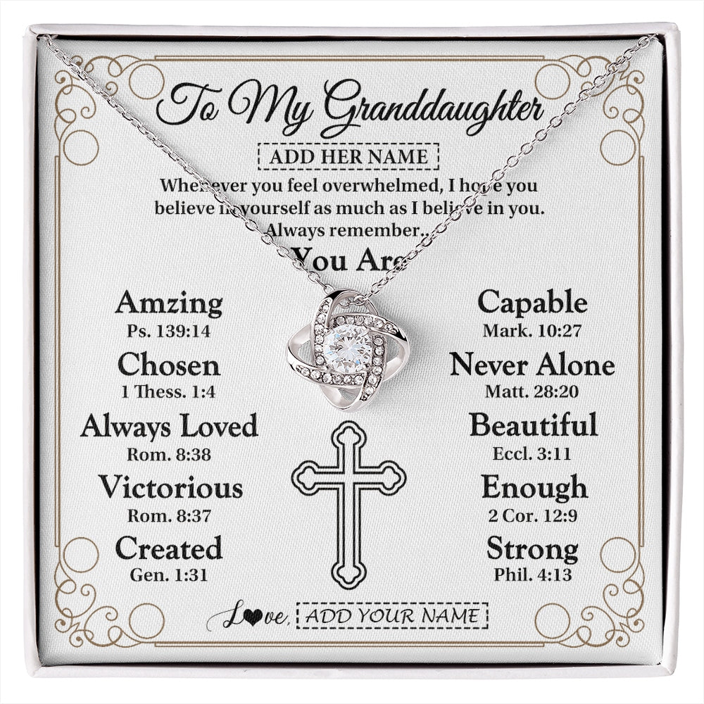 Love Knot Necklace 14K White Gold Finish | 1 | Personalized To My Granddaughter Gifts Necklace From Grandma Papa Christ Christian Gifts For Granddaughter Birthday Christmas Graduation Gift Box Message Card | https://siriusteestore.
