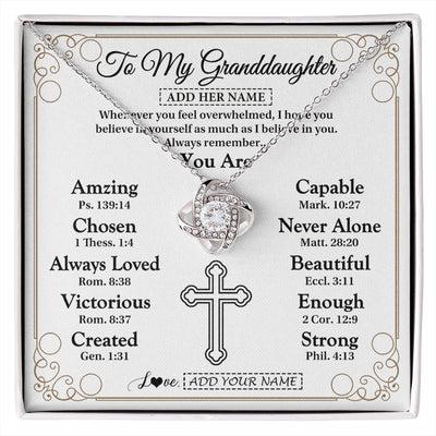 Love Knot Necklace 14K White Gold Finish | 1 | Personalized To My Granddaughter Gifts Necklace From Grandma Papa Christ Christian Gifts For Granddaughter Birthday Christmas Graduation Gift Box Message Card | https://siriusteestore.