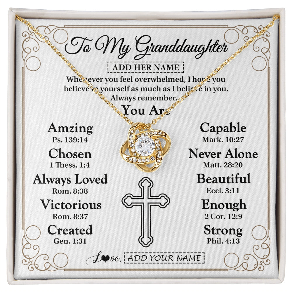 Love Knot Necklace 18K Yellow Gold Finish | 1 | Personalized To My Granddaughter Gifts Necklace From Grandma Papa Christ Christian Gifts For Granddaughter Birthday Christmas Graduation Gift Box Message Card | https://siriusteestore.