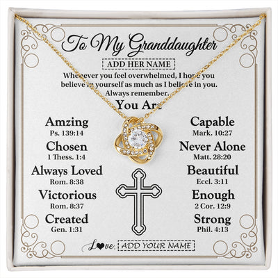 Love Knot Necklace 18K Yellow Gold Finish | 1 | Personalized To My Granddaughter Gifts Necklace From Grandma Papa Christ Christian Gifts For Granddaughter Birthday Christmas Graduation Gift Box Message Card | https://siriusteestore.