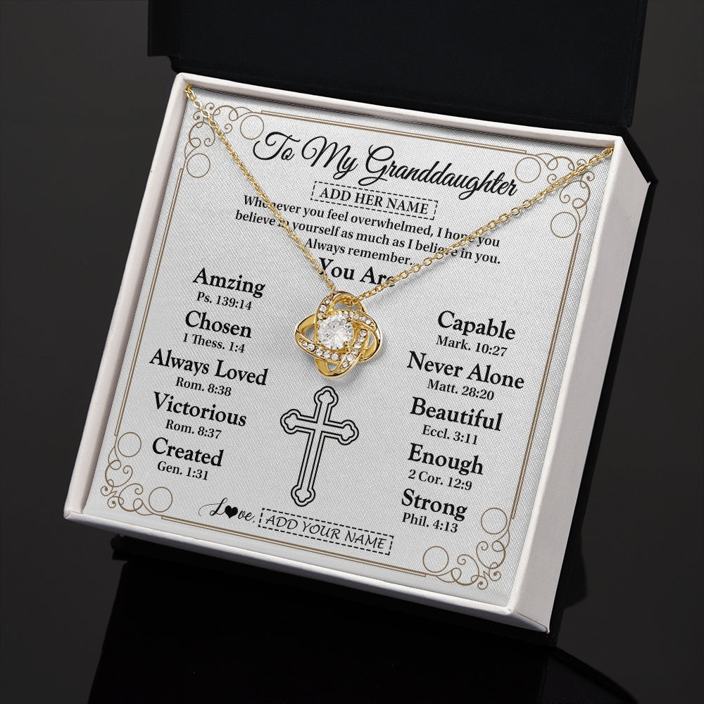 Love Knot Necklace 18K Yellow Gold Finish | 2 | Personalized To My Granddaughter Gifts Necklace From Grandma Papa Christ Christian Gifts For Granddaughter Birthday Christmas Graduation Gift Box Message Card | https://siriusteestore.