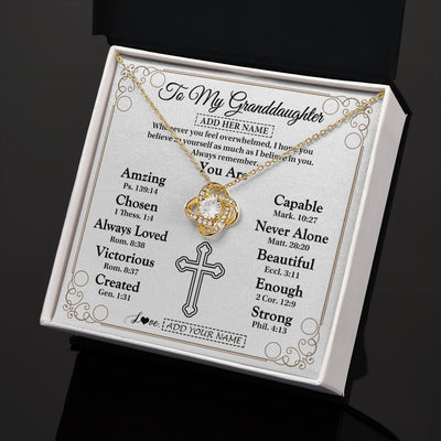 Love Knot Necklace 18K Yellow Gold Finish | 2 | Personalized To My Granddaughter Gifts Necklace From Grandma Papa Christ Christian Gifts For Granddaughter Birthday Christmas Graduation Gift Box Message Card | https://siriusteestore.