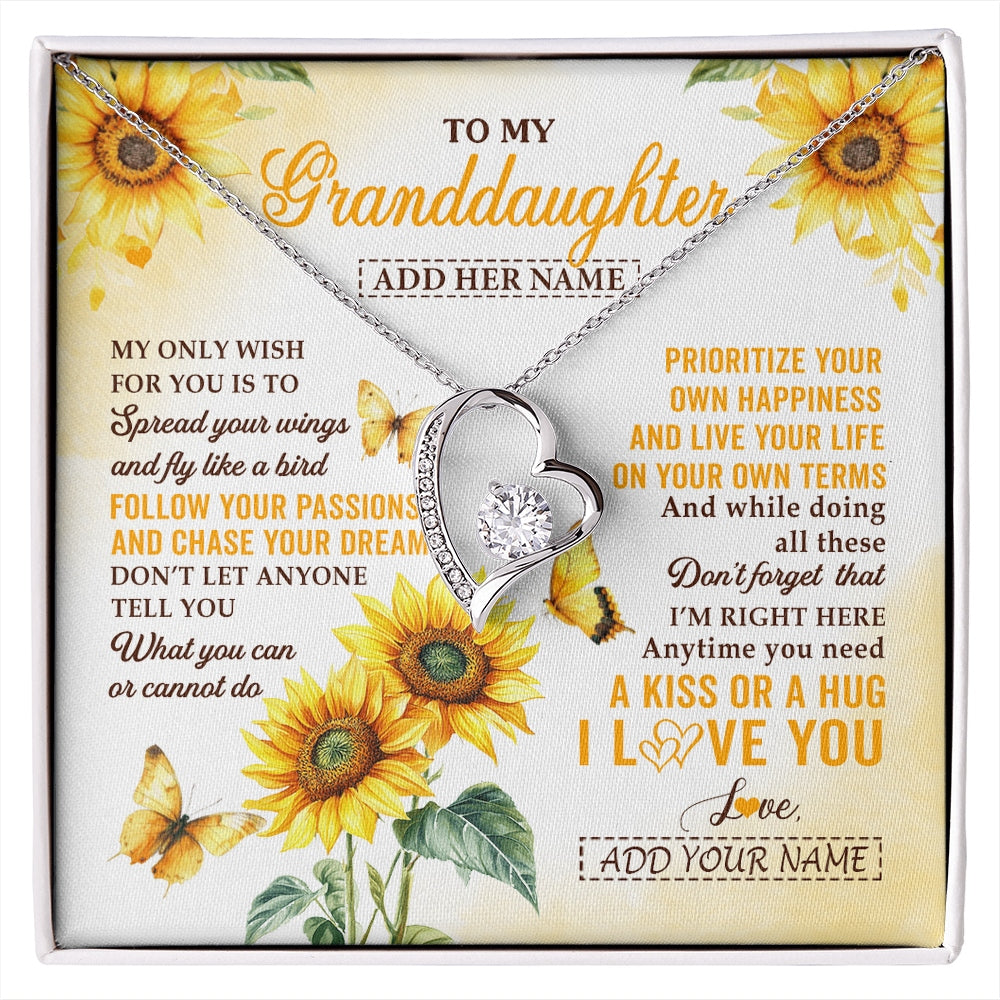 Forever Love Necklace 14K White Gold Finish | 1 | Personalized To My Granddaughter Gifts Necklace From Grandma Sunflower My Only Wish For You Granddaughter Birthday Gifts Christmas Custom Gift Box Message Card | https://siriusteestore.