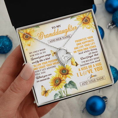 Forever Love Necklace 14K White Gold Finish | 2 | Personalized To My Granddaughter Gifts Necklace From Grandma Sunflower My Only Wish For You Granddaughter Birthday Gifts Christmas Custom Gift Box Message Card | https://siriusteestore.