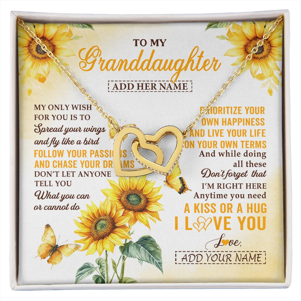 Interlocking Hearts Necklace 18K Yellow Gold Finish | 1 | Personalized To My Granddaughter Gifts Necklace From Grandma Sunflower My Only Wish For You Granddaughter Birthday Gifts Christmas Custom Gift Box Message Card | https://siriusteestore.
