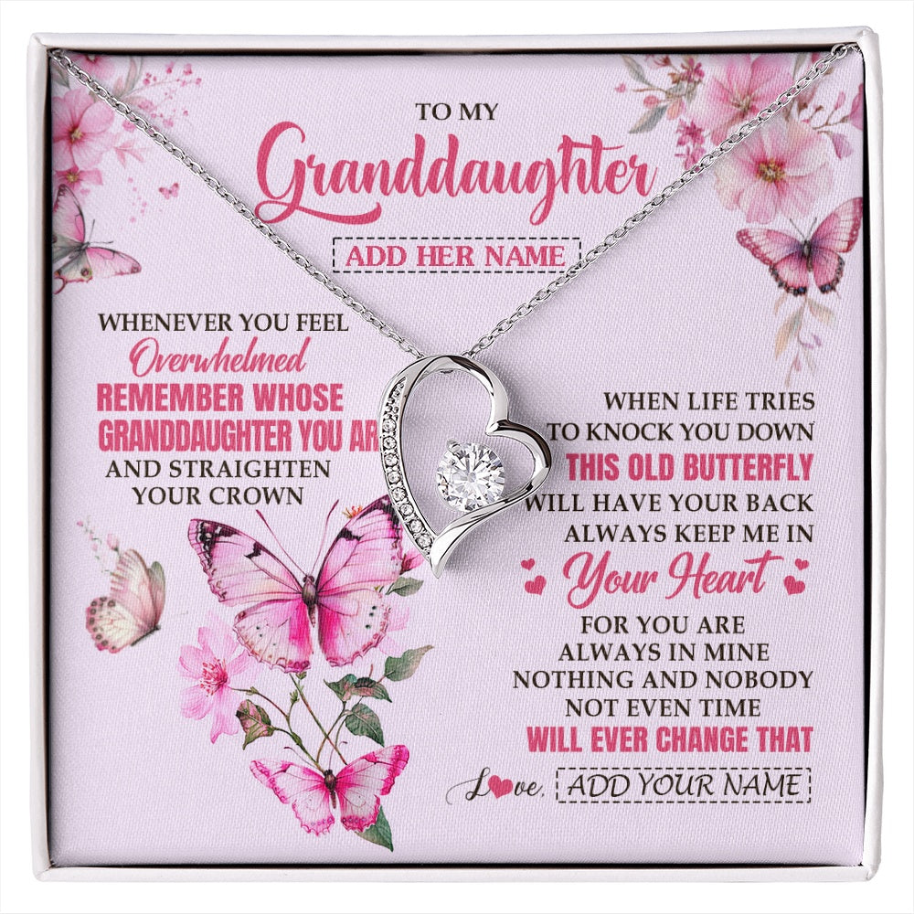 Forever Love Necklace 14K White Gold Finish | 1 | Personalized To My Granddaughter Gifts Necklace From Grandma Whenever Butterfly Unique Birthday Gifts Granddaughter Graduation Christmas Gift Box Message Card | siriusteestore.myshopify