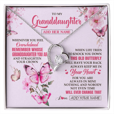 Forever Love Necklace 14K White Gold Finish | 1 | Personalized To My Granddaughter Gifts Necklace From Grandma Whenever Butterfly Unique Birthday Gifts Granddaughter Graduation Christmas Gift Box Message Card | siriusteestore.myshopify