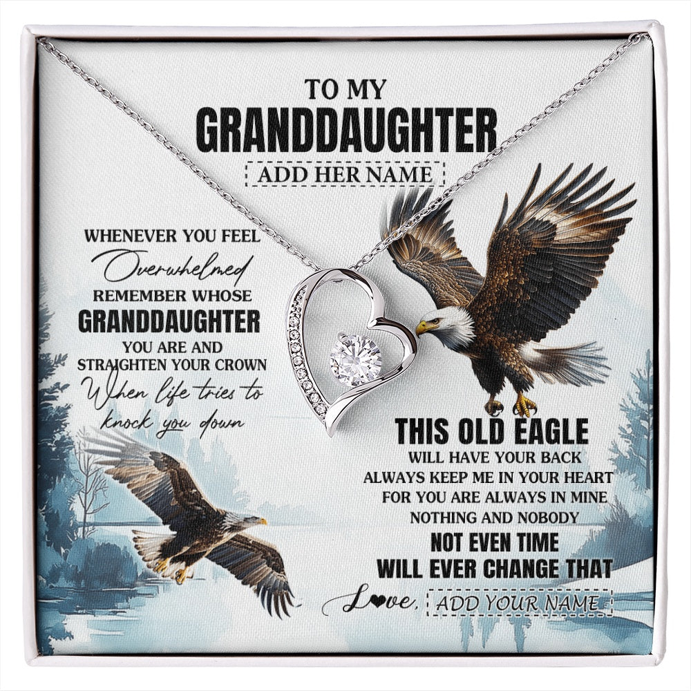 Forever Love Necklace 14K White Gold Finish | 1 | Personalized To My Granddaughter Gifts Necklace From Grandma Whenever Eagle Unique Birthday Gifts For Granddaughter Christmas Jewelry Gift Box Message Card | https://siriusteestore.